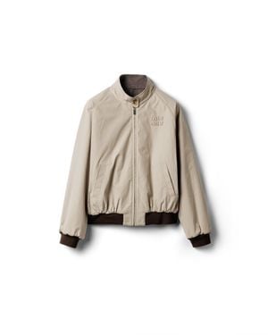 Miu Miu Reversible Houndstooth Check And Panama Cotton Blouson Jacket - Natural