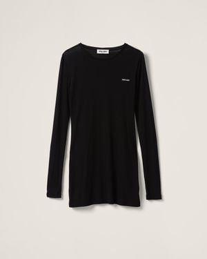 Miu Miu Ribbed Knit Jersey Dress - Black