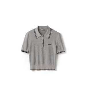 Miu Miu Stripe-Detail Polo Top - Grey
