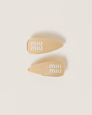 Miu Miu Enamel Logo Hair Clips - Natural