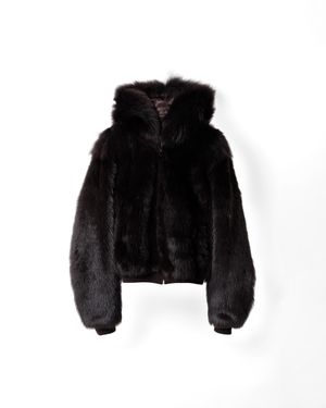 Miu Miu Shearling Hoodie Jacket - Black