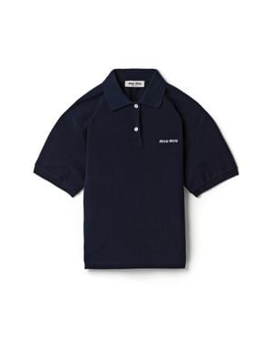Miu Miu Piquet Cotton Polo Shirt - Blue