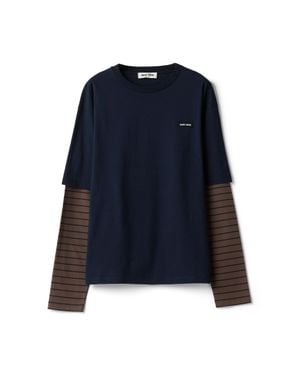 Miu Miu Long-Sleeved Jersey T-Shirt - Blue