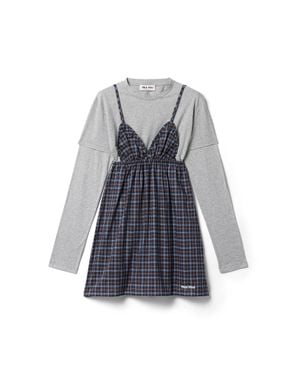 Miu Miu Plaid And Jersey Mini-Dress - Blue