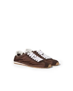 Miu Miu Plume Technical Fabric And Suede Trainers - Brown