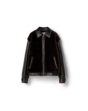 Miu Miu Leather And Shearling Blouson Jacket - Black