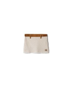 Miu Miu Cotton And Suede Miniskirt - Natural