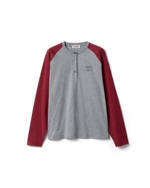 Miu Miu Cotton Jersey Henley Shirt - Red