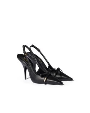 Miu Miu Leather Slingback Court Shoes With Bow - Black