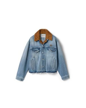 Miu Miu Washed Denim And Suede Blouson Jacket - Blue