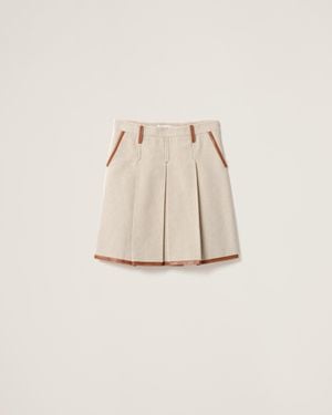 Miu Miu Leather-Trimmed Jacquard Canvas Midi Skirt - Natural