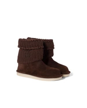 Miu Miu Suede And Knit Booties - Brown