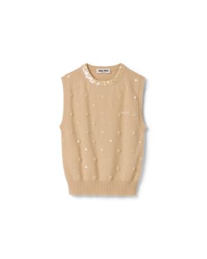 Miu Miu Embroidered Cashmere Vest - Natural