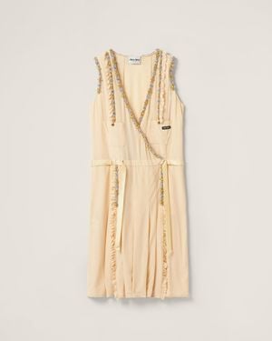 Miu Miu Embroidered Marocain Dress - Natural