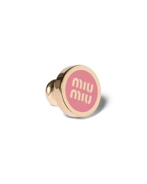Miu Miu Enameled Metal Logo Brooch - Pink