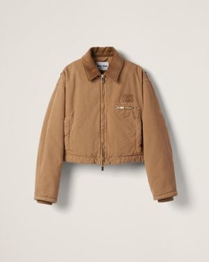 ジャケット MiuMiu Garment-dyed cotton satin jacket Olive Green Garment-dyed Cotton Satin Jacket | Miu Miu