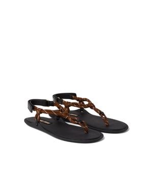 Miu Miu Riviere Cord And Leather Sandals - Black