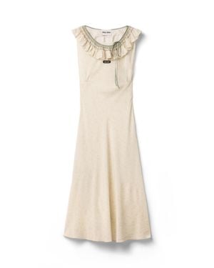 Miu Miu Embroidered Marocain Crepe Dress - Natural