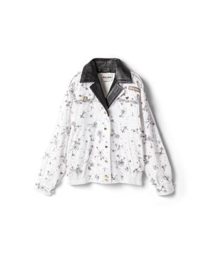 Miu Miu Embroidered Gabardine And Leather Blouson Jacket - White