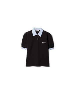 Miu Miu Cotton Piqué Polo Shirt - Black