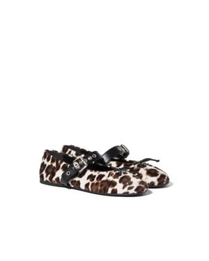 Miu Miu Printed Leather Ballerinas - Black