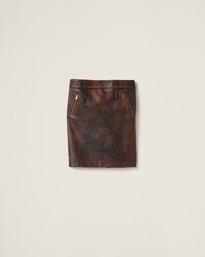 Miu Miu Nappa Leather Skirt in Brown | Lyst UK