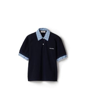 Miu Miu Miumiu Layered-Effect Cotton Polo Shirt - Blue