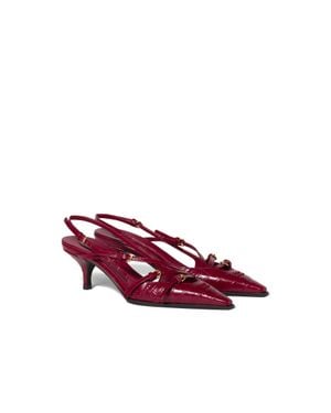 Miu Miu Crocodile Embossed Calfskin Slingback Court Shoes - Red
