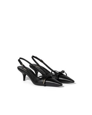 Miu Miu Leather Slingback Court Shoes With Bow - Black