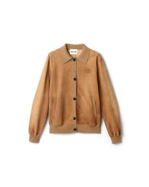 Miu Miu Waxed Suede Blouson Jacket - Brown