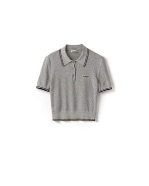 Miu Miu Stripe-Detail Polo Top - Grey