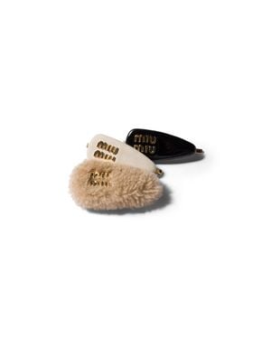 Miu Miu Set Of Leather, Suede, And Shearling Hair Clips - Black