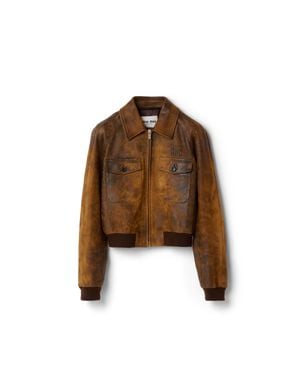Miu Miu Waxed Suede Leather Jacket - Brown