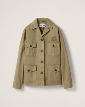 Miu Miu Satin Garment-Dyed Utility Jacket - Green