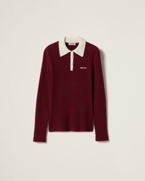 Miu Miu Ribbed Cashmere Polo Shirt - Red