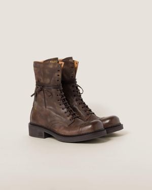 Miu Miu Leather Laced Booties - Brown