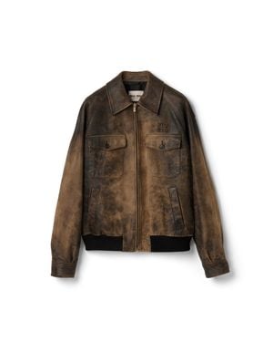 Miu Miu Waxed Suede Leather Jacket - Brown