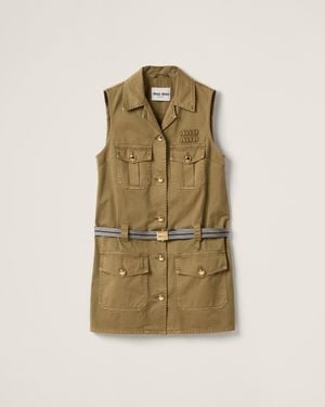 Miu Miu Sm Khaki Dress With Golden Buttons - Green