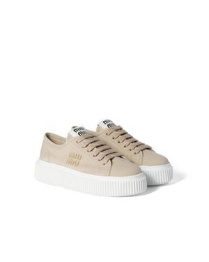 Miu Miu Denim Trainers With Logo - Natural