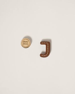 Miu Miu Leather And Metal Earrings - Natural