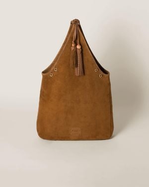 Miu Miu Suede Handbag With Tassels - Brown