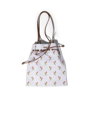Miu Miu Embroidered Linen Tote Bag - White