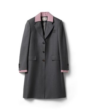 Miu Miu Single-Breasted Gabardine Coat - Gray