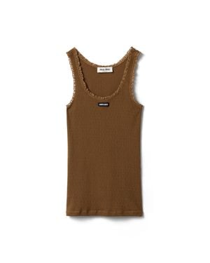 Miu Miu Garment-Dyed Cotton Tank Top - Brown