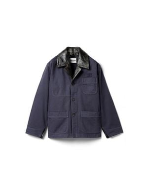 Miu Miu Single-Breasted Garment-Dyed Gabardine And Leather Jacket - Blue