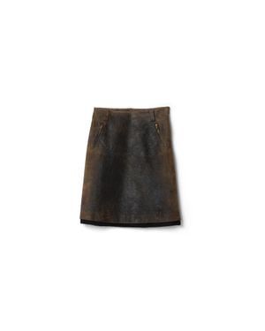 Miu Miu Waxed Suede Leather Skirt - Black