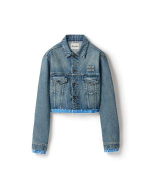Miu Miu Denim And Shearling Trucker Jacket in Blue | Lyst