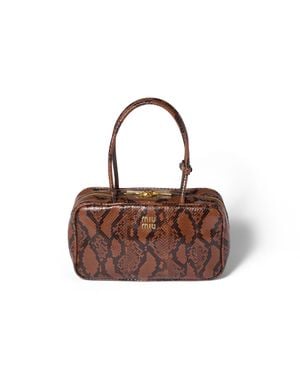 Miu Miu Beau Python-Printed Ayers Leather Bag - Brown