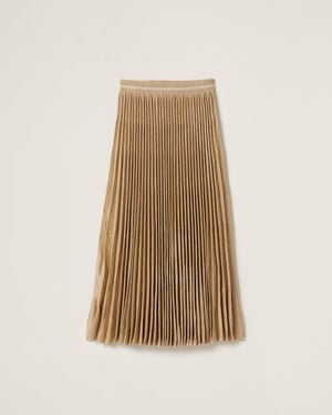 Miu Miu Pleated Lamé Skirt - Natural