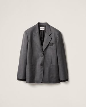 Miu Miu Prince Of Wales Checked Wool Jacket - Grey